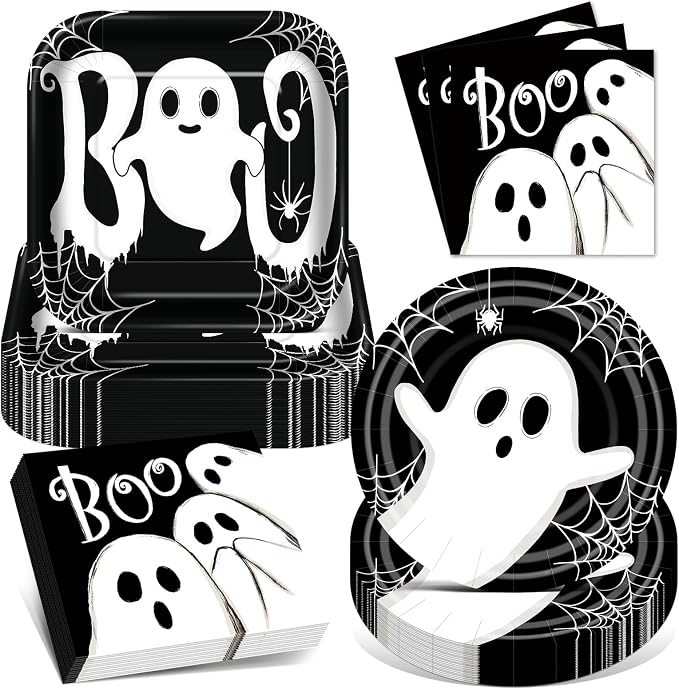 100PCS Halloween Paper Plates and Napkins Set - skull plate