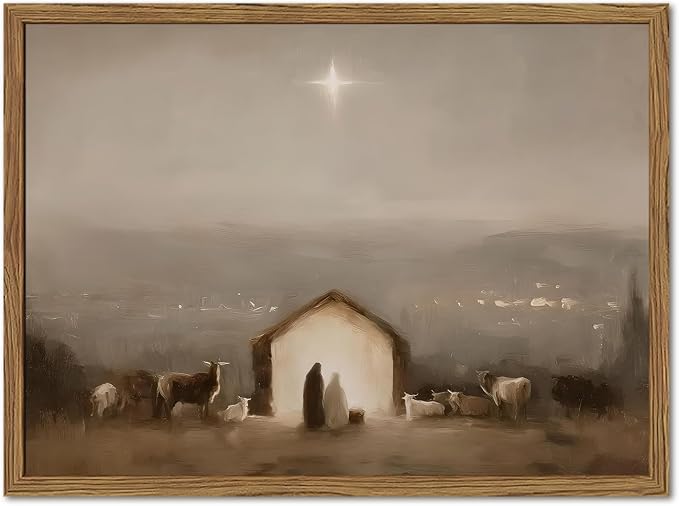 Vintage Nativity Scene Wall Art, Jesus Birth Wall Decor Paintings Christian Bethlehem Star Religious Poster Canvas Prints Picture for Bedroom Living Prayer Room 12x16 inch Wood Framed - skull wall art