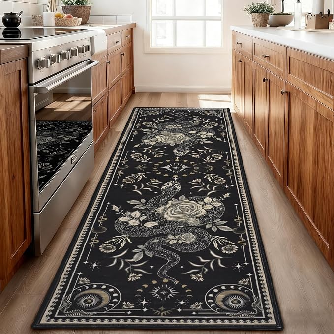 Yinhua Runner Rug Washable Snake Rugs for Hallway, Gothic Runner Rugs 2×7’3 Non Slip, Soft Low Pile Kitchen Runner Rug for Hallways, Kitchen, Bedroom, Laundry, Grey