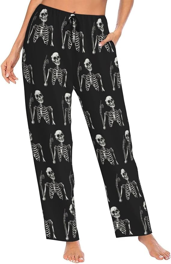 Womens Pajama Pants - Casual Women's Sleepwear Lounge PJ Bottoms with Drawstring and Pockets - skull pajamas
