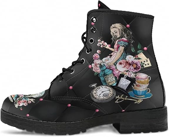 Women’s Printed Ankle Boots with Butterfly Girl Rose Skull Flower Leather Lace-up Combat Booties Floral Shoes Stylish Casual Everyday Travel Party Christmas Halloween Valentine's Day (Customized) - sugar skull boots