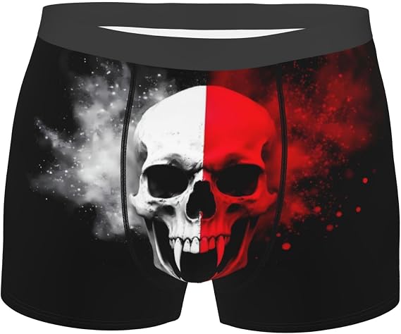 Red And White Screaming Demon Skull Print Men'S Underwear Boxer Briefs Soft Cotton Boxer Briefs For Men - skull swimsuit