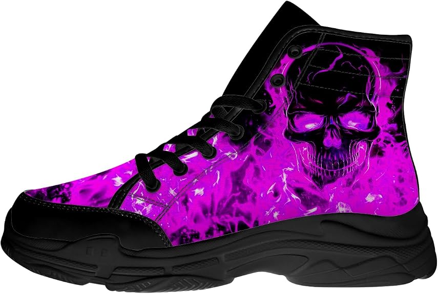 Flame Skull High Top Sneakers for Men,Lace-up Canvas Platform Shoes,Gifts for Him Her - sugar skull boots