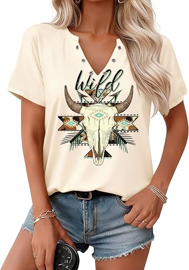 Country Music Shirts for Women Country Concert Cowboy Cowgirl Outfits - skull tshirt