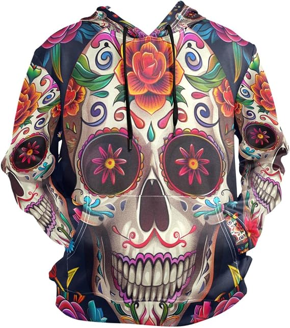 ALAZA Sugar Skull The Day Of Dead Floral Hoody Sweatshirt Sweater Men - skull hoodie