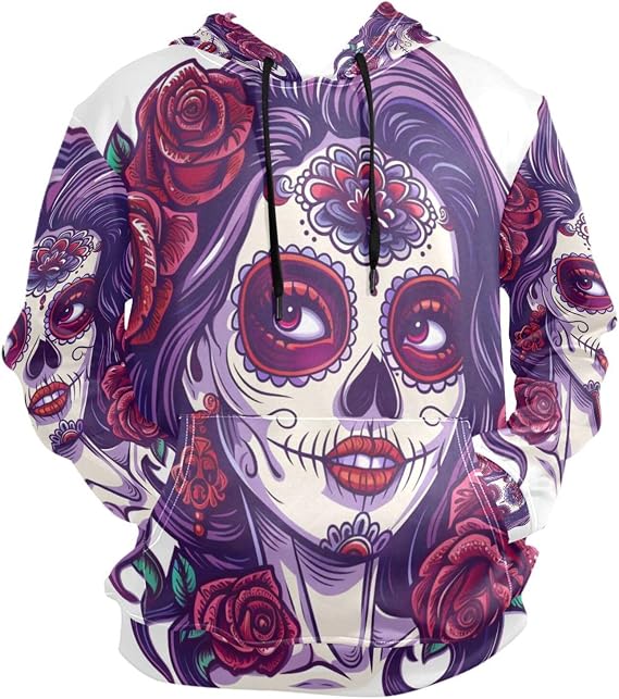 ALAZA Sugar Skull Girl with Roses Day Of The Dead Hoody Sweatshirt Sweater Men - skull hoodie