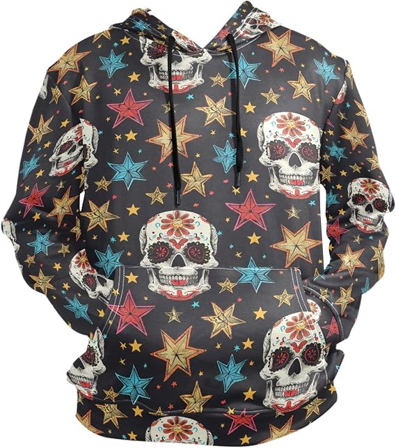 ALAZA Sugar Skull Stars Hoody Sweatshirt Sweater Men - skull sweatshirts