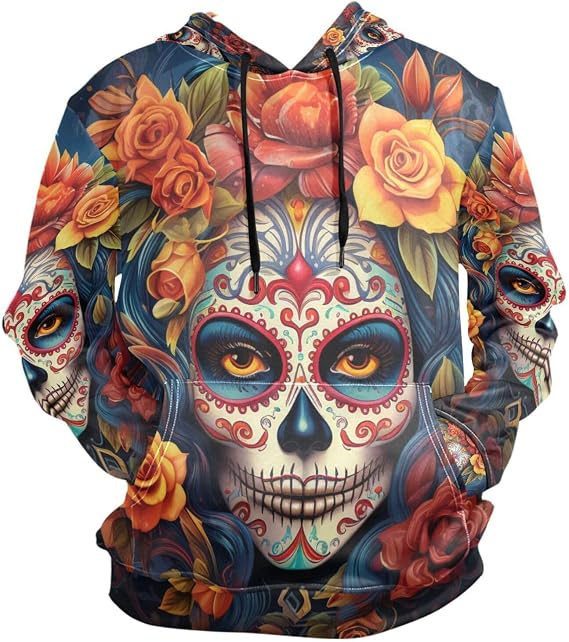 ALAZA Dia Muertos Mexican Day Of The Dead Girl Sugar Skull Hoody Sweatshirt Sweater Men - skull hoodie