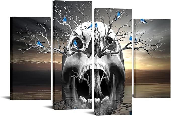 Artmyharbor 4 Pieces Gothic Skull Canvas Wall Art