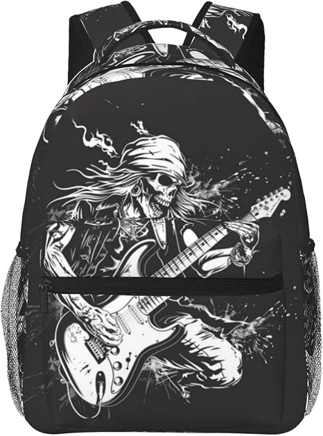 Rock Skeleton Guitarist Backpack, Travel Backpacks Laptop Rucksack for Women, School Bookbag for Kids Girls Boys Teens, Skull Back Pack Accessories Bag for Work, Ideal Gifts for Music Lovers - skull backpack