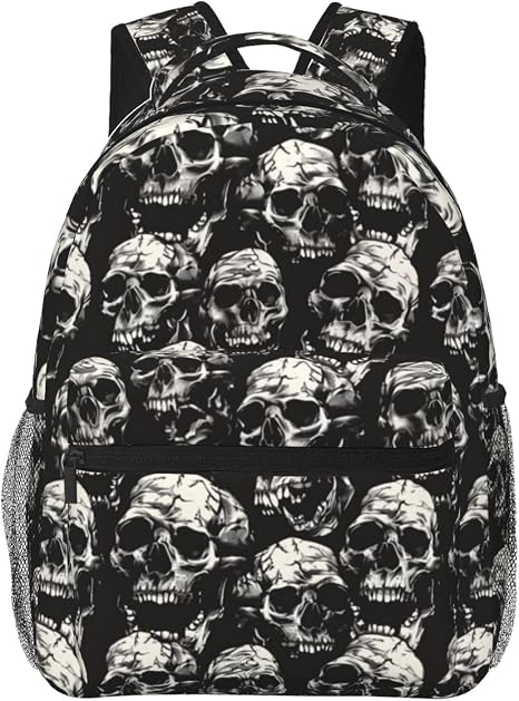 Skull Backpack, Travel Backpacks Laptop Rucksack for Women, School Bookbag for Kids Girls Boys Teens, Cool Gothic Back Pack Accessories Bag for Work, Ideal Gifts for Goth Lovers