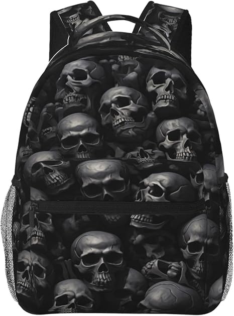 Skull Backpack, Travel Backpacks Laptop Rucksack for Women, School Bookbag for Kids Girls Boys Teens, Dark Gothic Skull Back Pack Accessories Bag for Work, Ideal Gifts for Goth Lovers