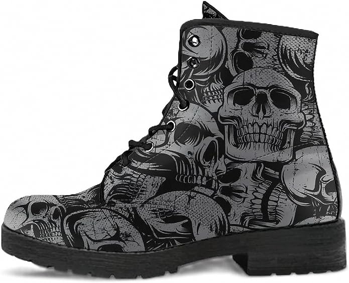 Women’s Printed Ankle Boots with Gear Girl Rose Skull Flower Leather Lace-up Combat Booties Floral Shoes Stylish Casual Everyday for Travel Party Christmas Halloween Valentine's Day (Customized) - sugar skull boots