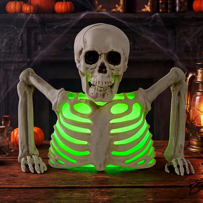JOYIN Skeleton Halloween Decorations Indoor, Lighted Skeleton Tabletop Halloween Groundbreaker for Decorating Supplies Indoor Outdoor Home Party Fall, Outdoor Gift Table Top Party - skeleton