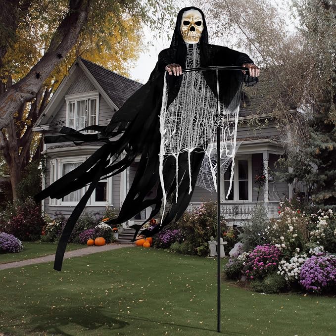 JOYIN Halloween Grim Reaper Decorations Outdoor Rotatable Flying Scream Scarecrow Skeleton Ghosts Decor for Graveyard Haunted House Props, Garden, Porch, Yard Lawn - skeleton