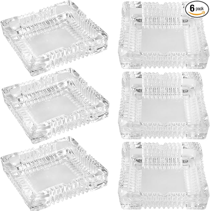 6PCS 6x6 Inch Large Glass Ashtray, Square Tabletop Crystal Ashtrays for Cigar, Decorative Smoke Collectible Tribal Design, Indoor Home Office Decor or Outdoor Patio Balcony Use - skull ashtray