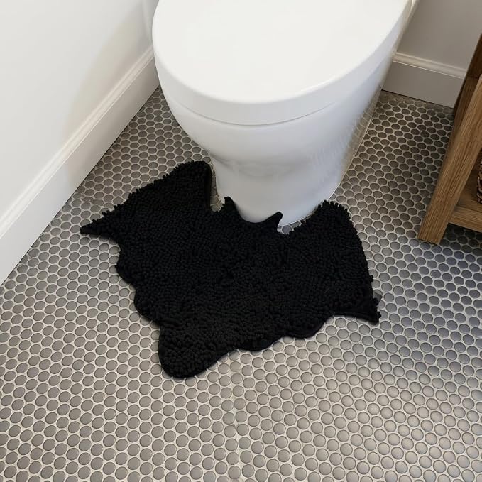 MANNY'S MYSTERIOUS ODDITIES Chenille Bat Toilet Rug, 24x20 Inch - skull toilet mat