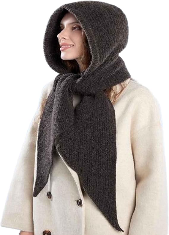 Knitted Hooded Scarf for Women Winter Warm Balaclava Hoodie Hat Scarf Neck Warm Shawl Hood Knit Skull Cap Beanie - skull hoodie