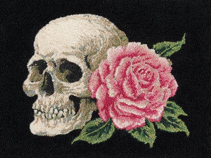 DIY Latch Hook Rug Kit Skull Head with Rose Flower 52x38cm - skull carpet