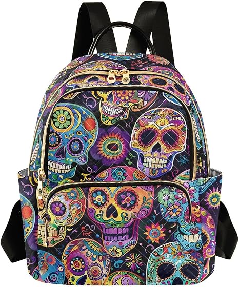 ALAZA Sugar Skulls Day Of Dead Mini Backpack Purse for Women Travel Bag Fashion Daypack Back Pack Shoulder Bag - skull backpack