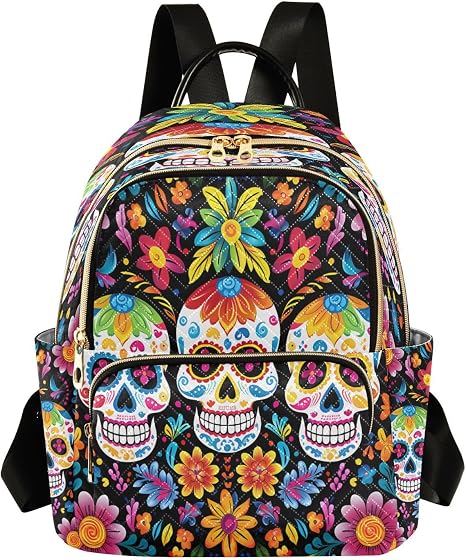 ALAZA Sugar Skull Day Of Dead Mini Backpack Purse for Women Travel Bag Fashion Daypack Back Pack Shoulder Bag - sugar skull handbags for sale