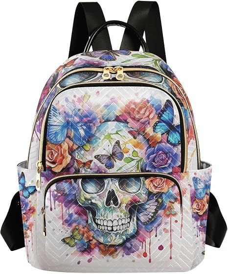 ALAZA Skull Rose & Butterfly Mini Backpack Purse for Women Travel Bag Fashion Daypack Back Pack Shoulder Bag - sugar skull handbags for sale