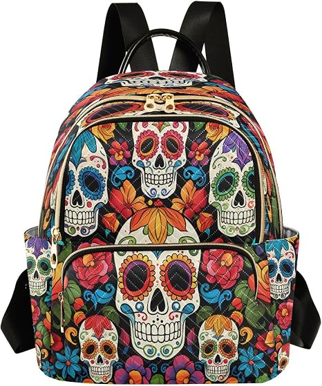 ALAZA Sugar Skull Floral Day Of Dead Mini Backpack Purse for Women Travel Bag Fashion Daypack Back Pack Shoulder Bag - sugar skull handbags for sale