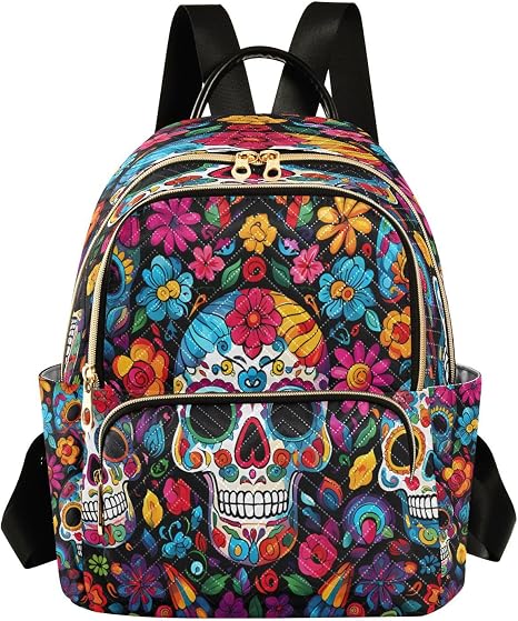 ALAZA Sugar Skull Day Of Dead Mini Backpack Purse for Women Travel Bag Fashion Daypack Back Pack Shoulder Bag - sugar skull handbags for sale