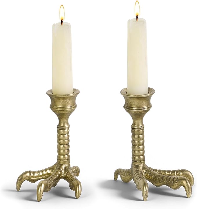 NIKKY HOME Gold Claw Foot Taper Candle Holders Set of 2, Gothic Decor - skull candle