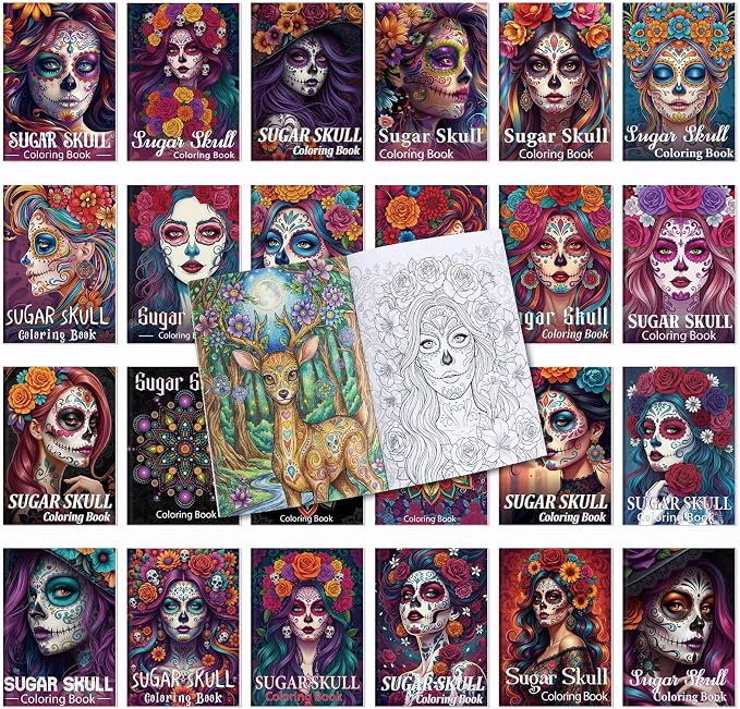 Liliful 24 Pcs Halloween Sugar Skull Coloring Books Party Favors Bulk - sugar skull book