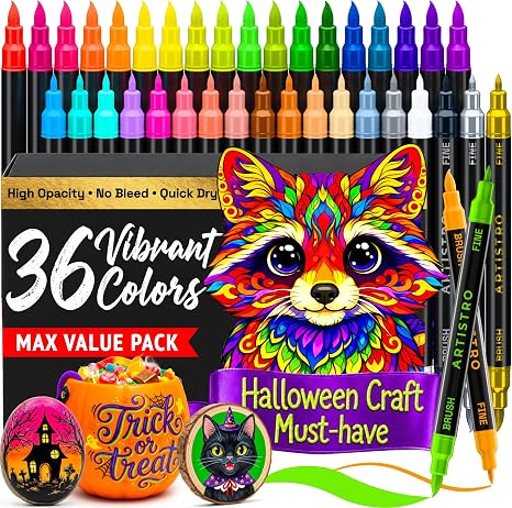 ARTISTRO 36 Multicolor Dual-Tip Acrylic Paint Marker Pens for Drawing - skull painting