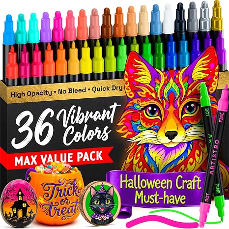 ARTISTRO 36 Multicolor Dual-Tip Acrylic Paint Marker Pens - skull painting
