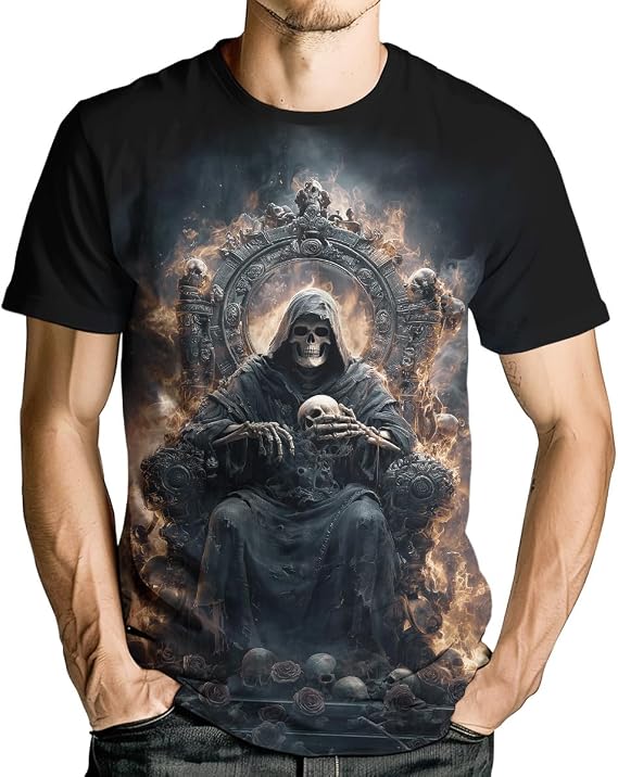 Novel Skull Print T Shirt for Men Gothic Aesthetic Graphic Tee Short Sleeve - skull tshirt