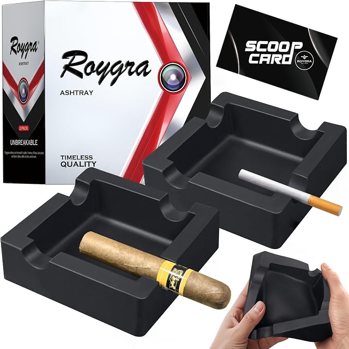 roygra Ash Tray (2 Pack), Outdoor Cigar Ashtray for Outside Patio, 4 Holder - skull ashtray