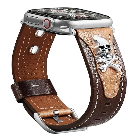 Leather Skull Band Compatible Apple Watch Brown Gold Women Men - skull watch