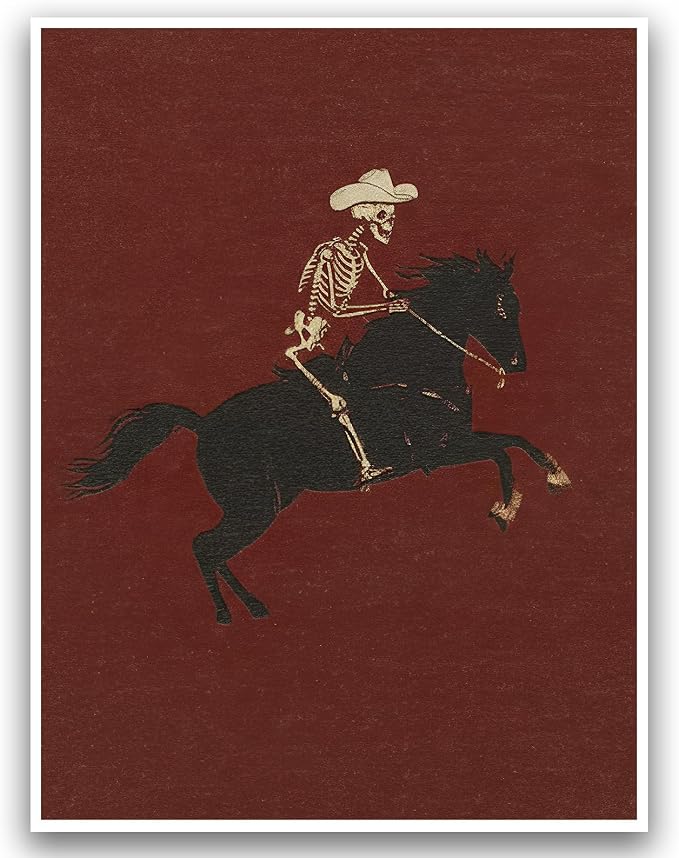Gothic Wall Decor Skeleton Picture Cowboy Wall Art 12x16 Inch UnFramed - skull wall art