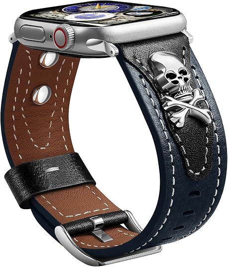Leather Skull Band Compatible Apple Watch Brown Gold Women Men - skull watch