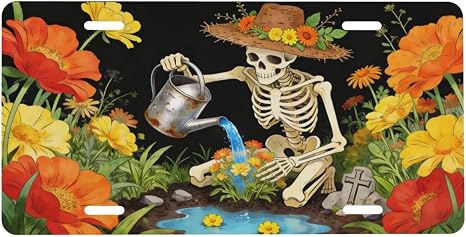 Skull Floral Front License Plate Aluminum Decorative License Plates - skull plate