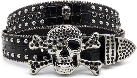 Rhinestone Skull Belt Men Women Skull Rhinestone Belt Studded Punk Y2k Belts Western Cowgirl Belts