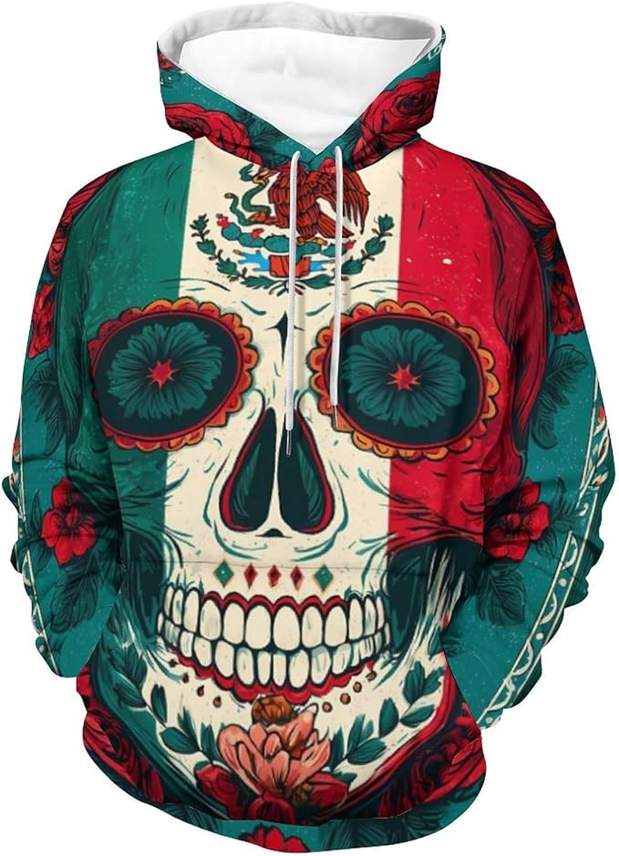 Mexico Sugar Skull Day Of The Dead Trendy Hoodie Novelty Pullover Hooded Sweatshirt Tops for Men Women - skull hoodie