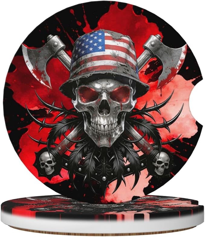 Skull Blood 2 Pack Car Cup Holder Coasters Ceramic Drink Coasters - skull coaster