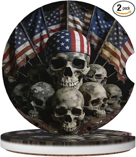 USA Flag 2 Pack Car Cup Holder Coasters Ceramic Drink Coasters - skull coaster