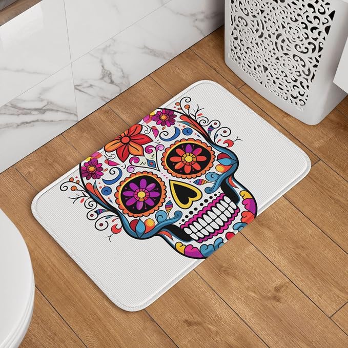 Front Door Mat Indoor Outdoor Entrance Mat 16"x24" Non Slip Welcome Door Mats Washable Floor Mat Sugar Skull Door Rugs for Entryway Super Absorbent Area Rug - skull floor mat