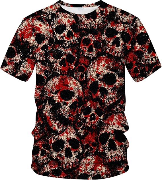 Blissboy Funny Skull Graphic T-Shirt Novelty Short Sleeve Crewneck Shirt - skull tshirt