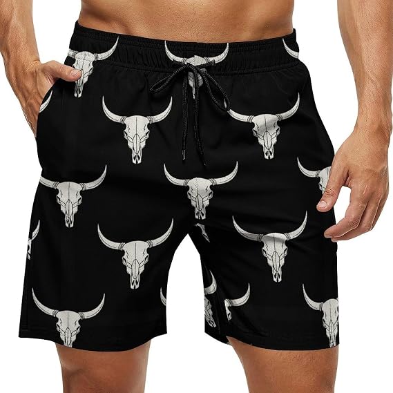 Men Swim Shorts Swimwear Bathing Suits Swimming Trunks Beach Shorts with Pockets - skull swimsuit