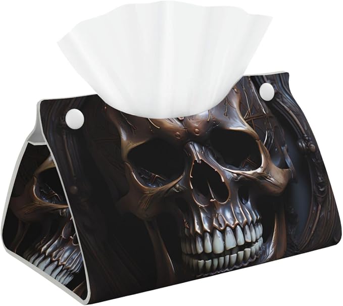 Copper-Colored Skull Leather Tissue Box, Waterproof, Suitable for Bathroom Vanity Tops, Dining Tables, Bedside Tables, Workbenches. - skull toilet paper