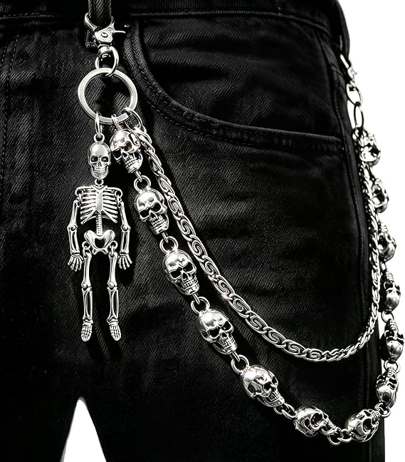 Skull Wallet Chain for Men, Gothic Punk Biker Pant & Jean Chain - skull wallet