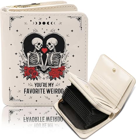 Womens Zipper Accordion Wallet, Large Capacity, Gothic Skull - skull wallet