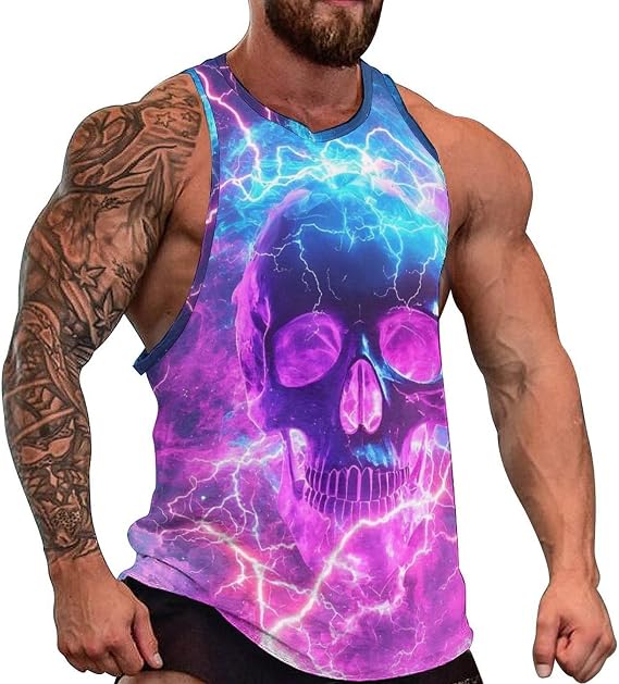 Men's Cool 3D Skull Printed Sleeveless Moisture Wicking Tank Top Summer Beach Muscle Shirts Plus Size - skull tank tops