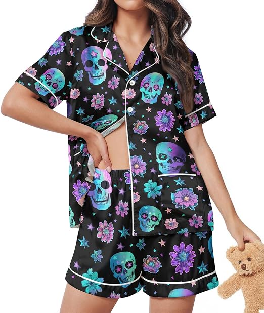 HUNTFAMI Women’s Silk Satin Pajama Set, 2 Pc Pajamas Gift In Summer, Bridal